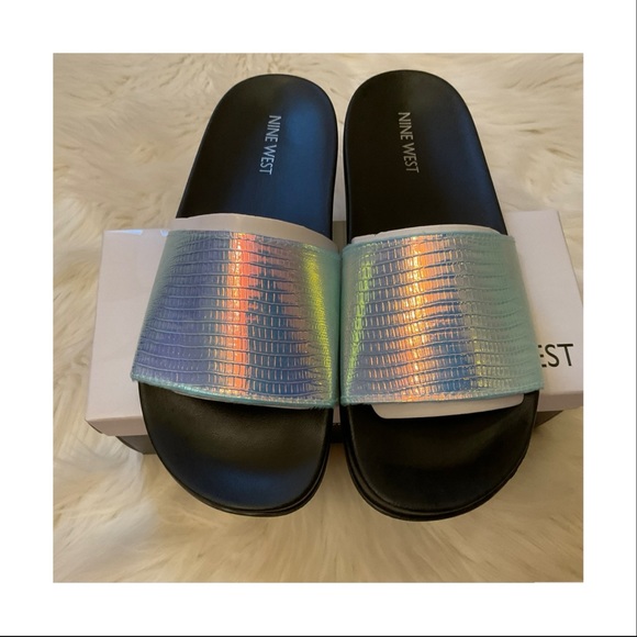 Nine West Shoes - Nine West Sandbar Slides Sandals - Size 8 - New in Box - Blue Multi -Iridescent